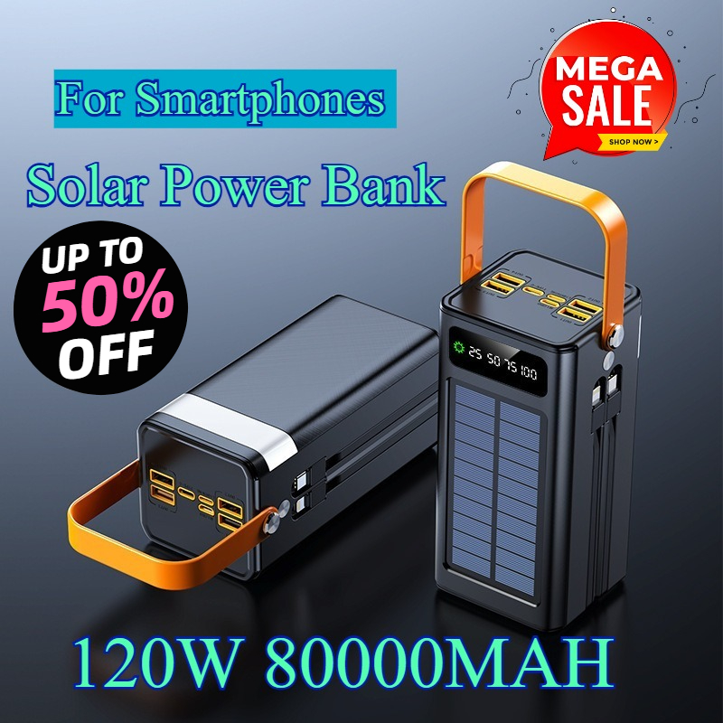 Solar Emergency Charger - 80000mAh Solar Powerbank 120W Supersnel Grote