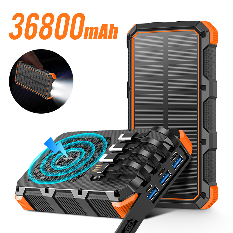 Solar Emergency Charger - Solar Power Bank 36800Mah Met Kabel
