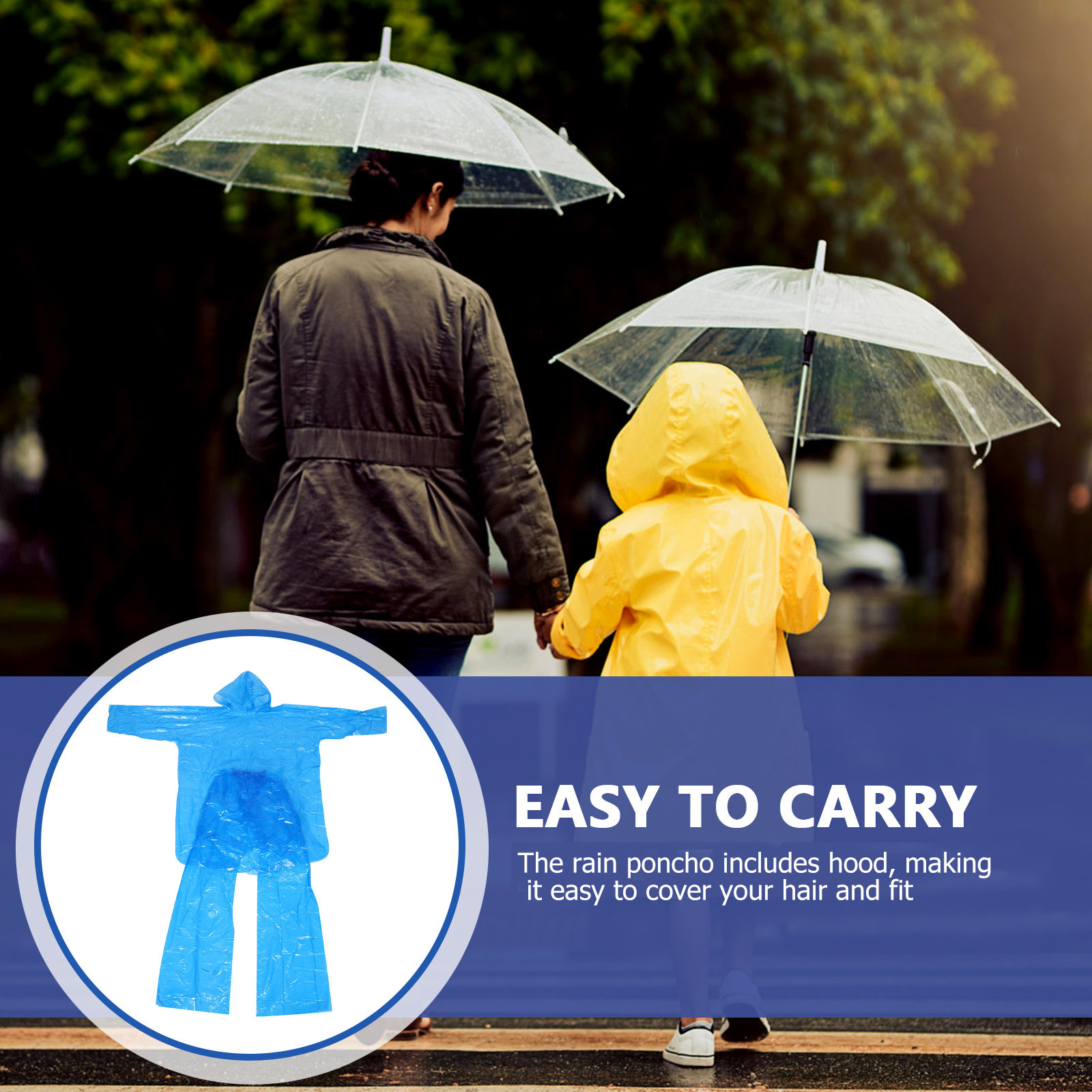 Emergency Poncho Rain - Noodregenponcho-set: doorzichtige regenjas en -broek met