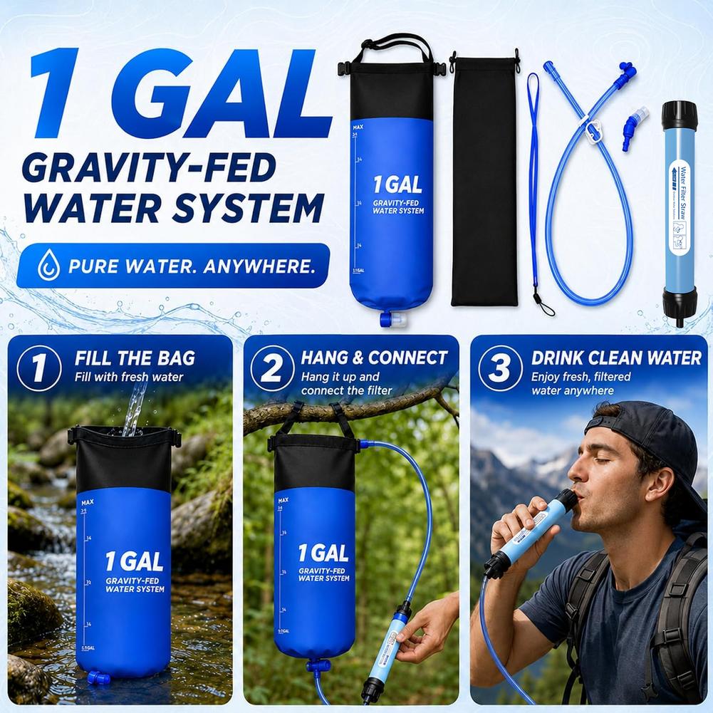 1 Gal Zwaartekracht Waterfilte - Water Purification Straw recensie en prijs